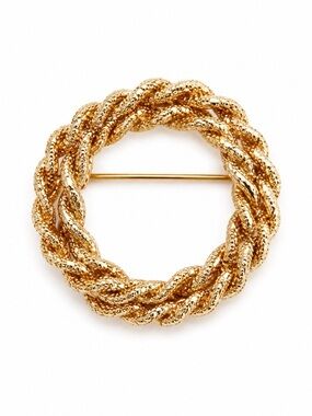 Gold Tone Double Twisted Rope Circle Brooch Scarf Lapel Pin “VTG”